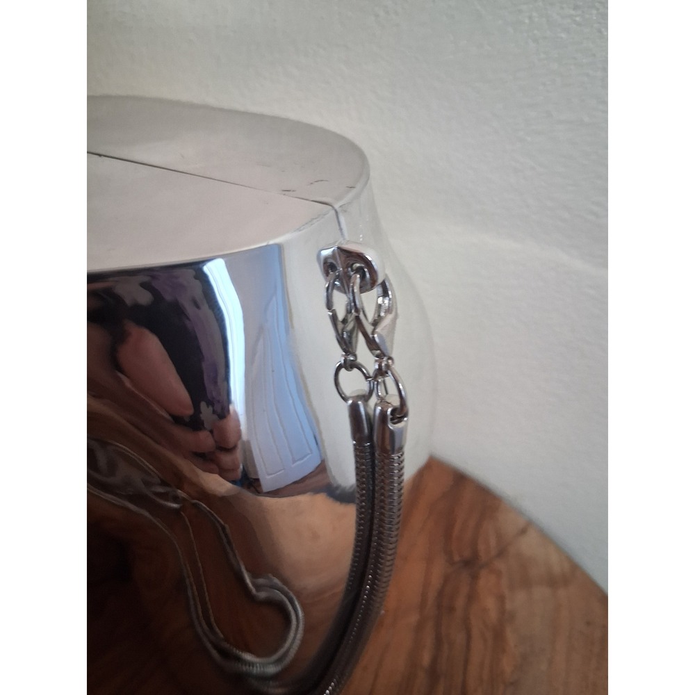 Silver Chrome Anatomical Torso Hard Shell Clutch Bag Crossbody Snake Chain Strap - Picture 2 of 8